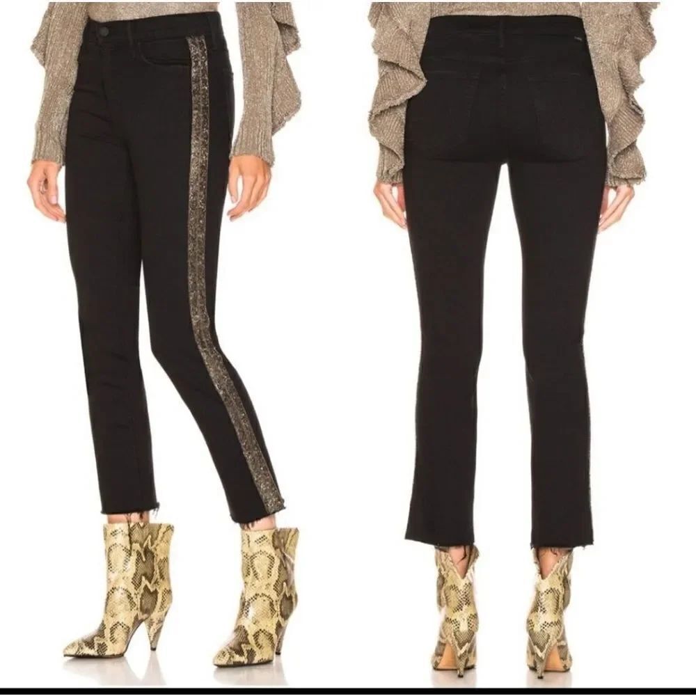 Mother The Rascal Womens Jeans Ankle Fray Guilty Flash Black Size 25